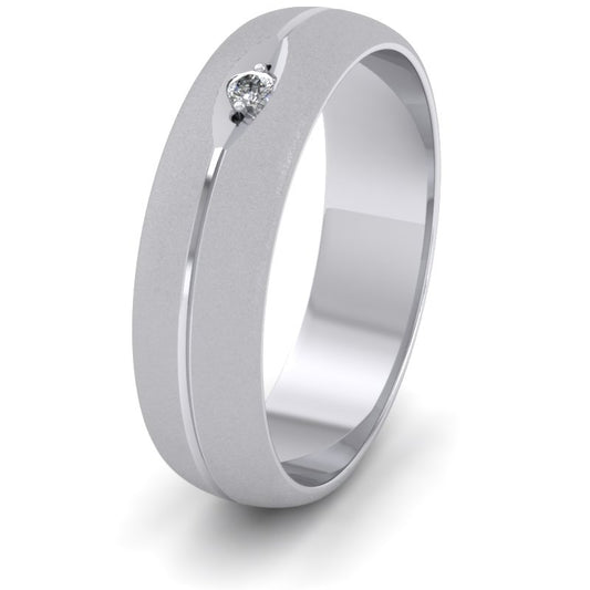 Diamond Set And Centre Line Pattern 950 Palladium 6mm Wedding Ring