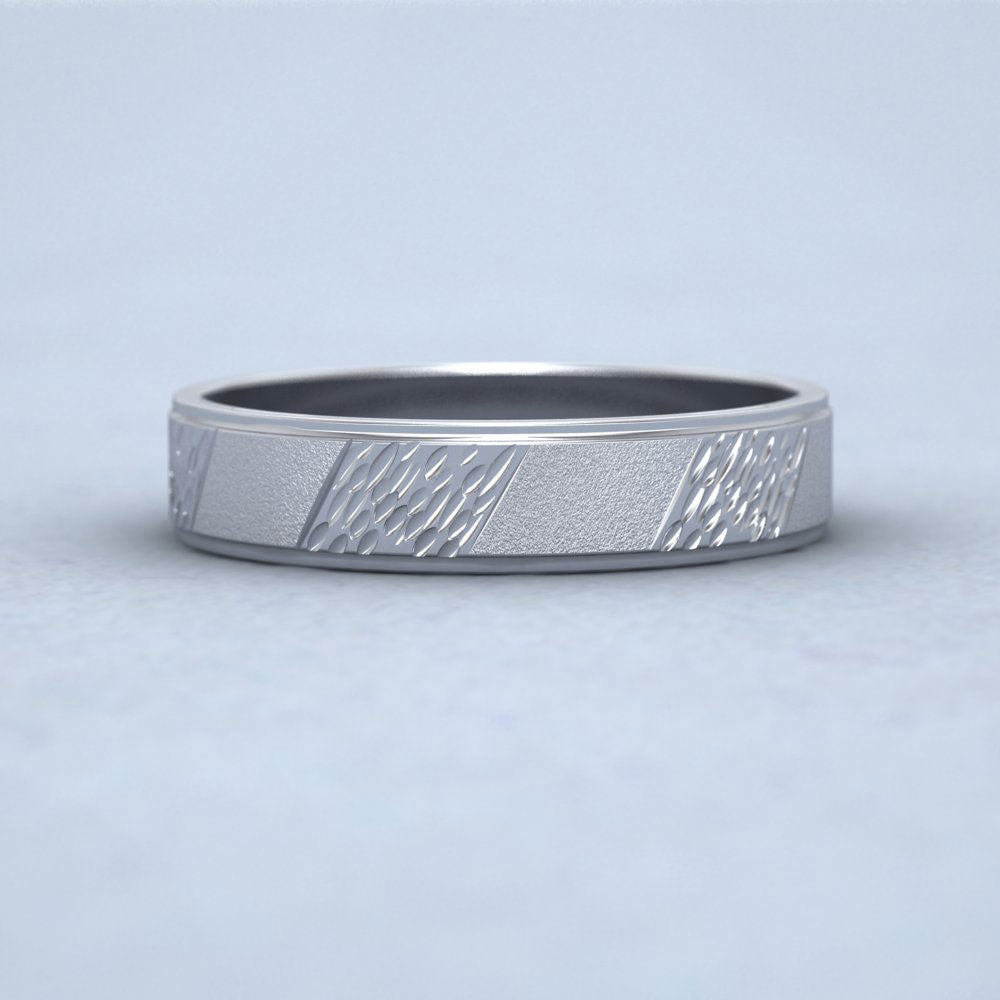 Diagonal Matt And Patterned 500 Palladium 4mm Wedding Ring Down View