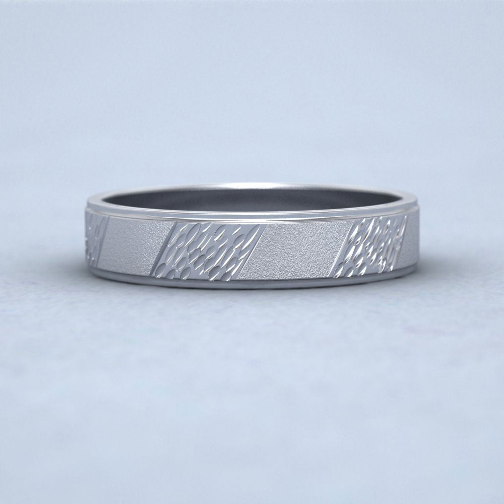Diagonal Matt And Patterned Sterling Silver 4mm Wedding Ring Down View