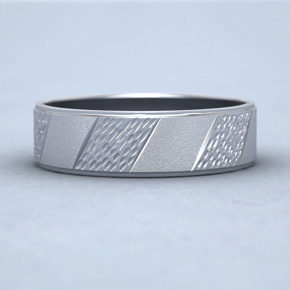 Diagonal Matt And Patterned 18ct White Gold 6mm Wedding Ring Down View