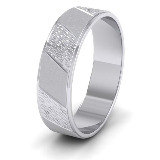 Diagonal Matt And Patterned 14ct White Gold 6mm Wedding Ring