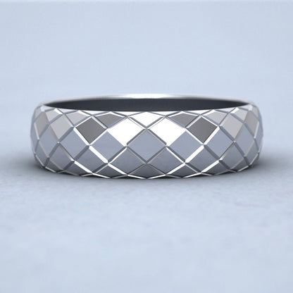 Facet And Line Harlequin Design 9ct White Gold 6mm Wedding Ring Down View