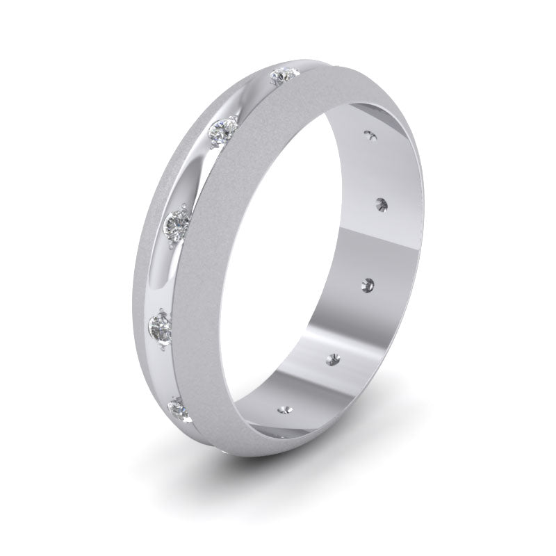 Wedding Ring With Concave Groove Set With Twelve Diamonds 6mm Wide In 9ct White Gold
