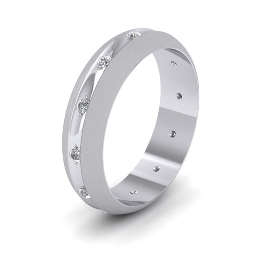 Wedding Ring With Concave Groove Set With Twelve Diamonds 6mm Wide In 14ct White Gold