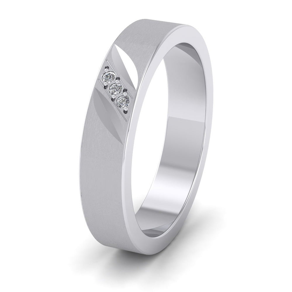 Diagonal Cut And Diamond Set 14ct White Gold 4mm Flat Wedding Ring