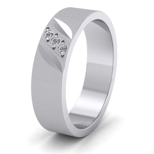 Diagonal Cut And Diamond Set 9ct White Gold 6mm Flat Wedding Ring