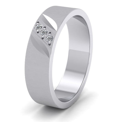 Diagonal Cut And Diamond Set 950 Platinum 6mm Flat Wedding Ring