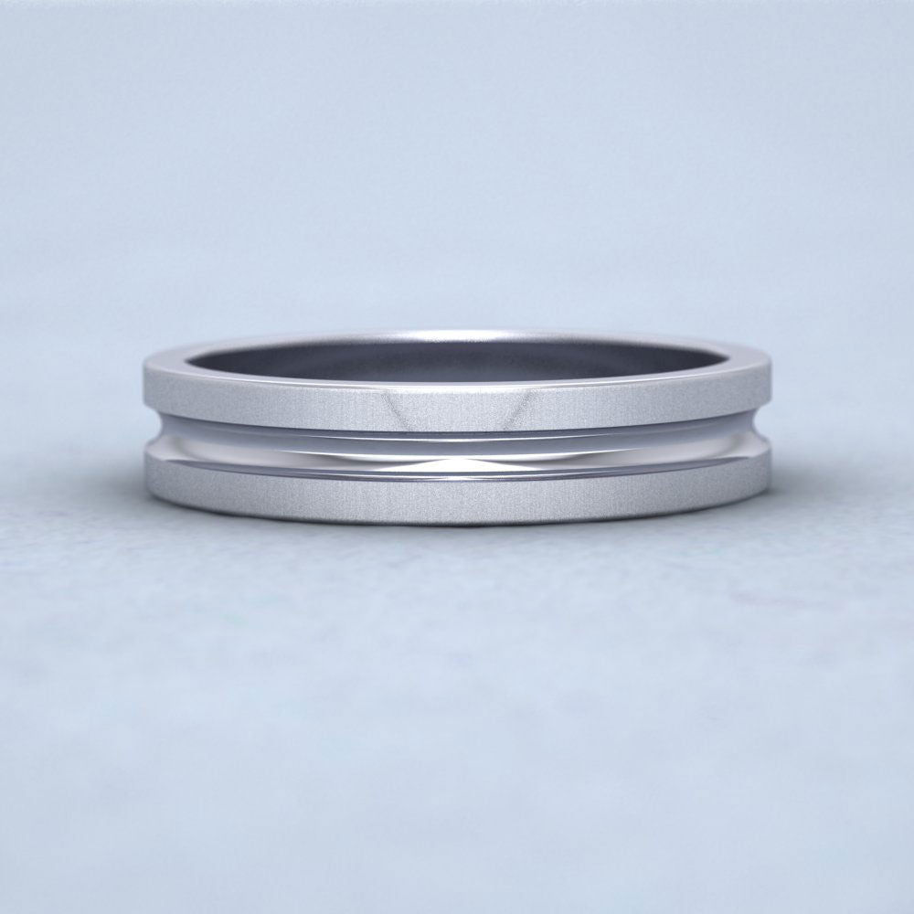 Bullnose Groove Pattern Flat Sterling Silver 4mm Flat Wedding Ring Down View