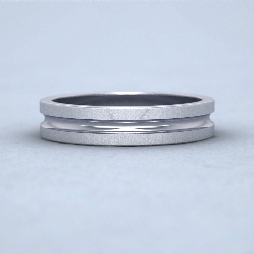 Bullnose Groove Pattern Flat 14ct White Gold 4mm Flat Wedding Ring Down View