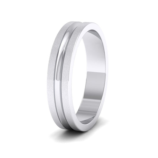 Bullnose Groove Pattern Flat 18ct White Gold 4mm Flat Wedding Ring