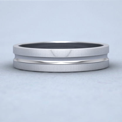 Bullnose Groove Pattern Flat 950 Palladium 5mm Flat Wedding Ring Down View