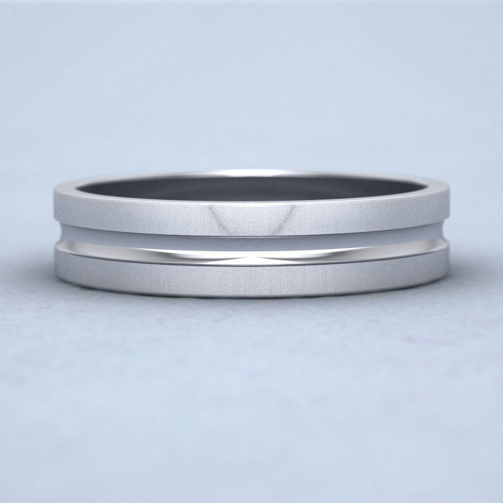 Bullnose Groove Pattern Flat 14ct White Gold 5mm Flat Wedding Ring Down View