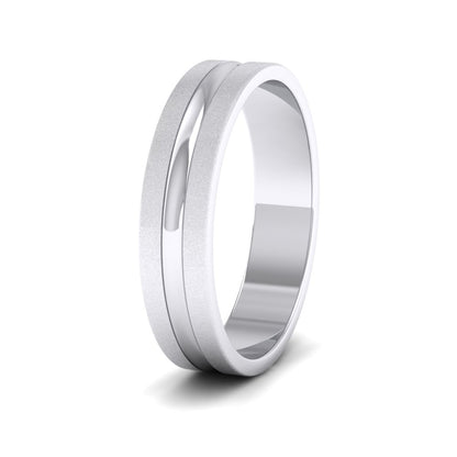 Bullnose Groove Pattern Flat 14ct White Gold 5mm Flat Wedding Ring