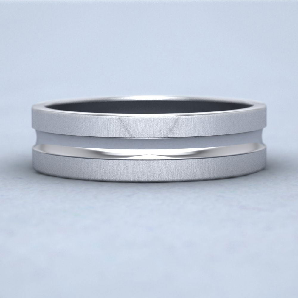 Bullnose Groove Pattern Flat Sterling Silver 6mm Flat Wedding Ring Down View