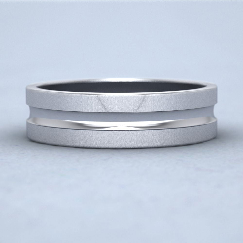 Bullnose Groove Pattern Flat 950 Palladium 6mm Flat Wedding Ring Down View