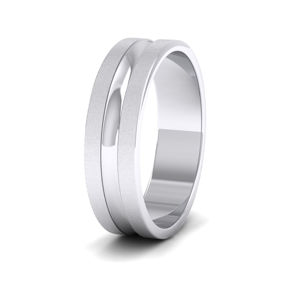 Bullnose Groove Pattern Flat Sterling Silver 6mm Flat Wedding Ring
