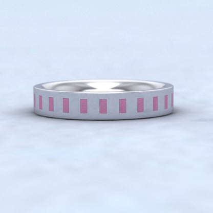 Pink Enamelled Block Sterling Silver 4mm Wedding Ring Down View