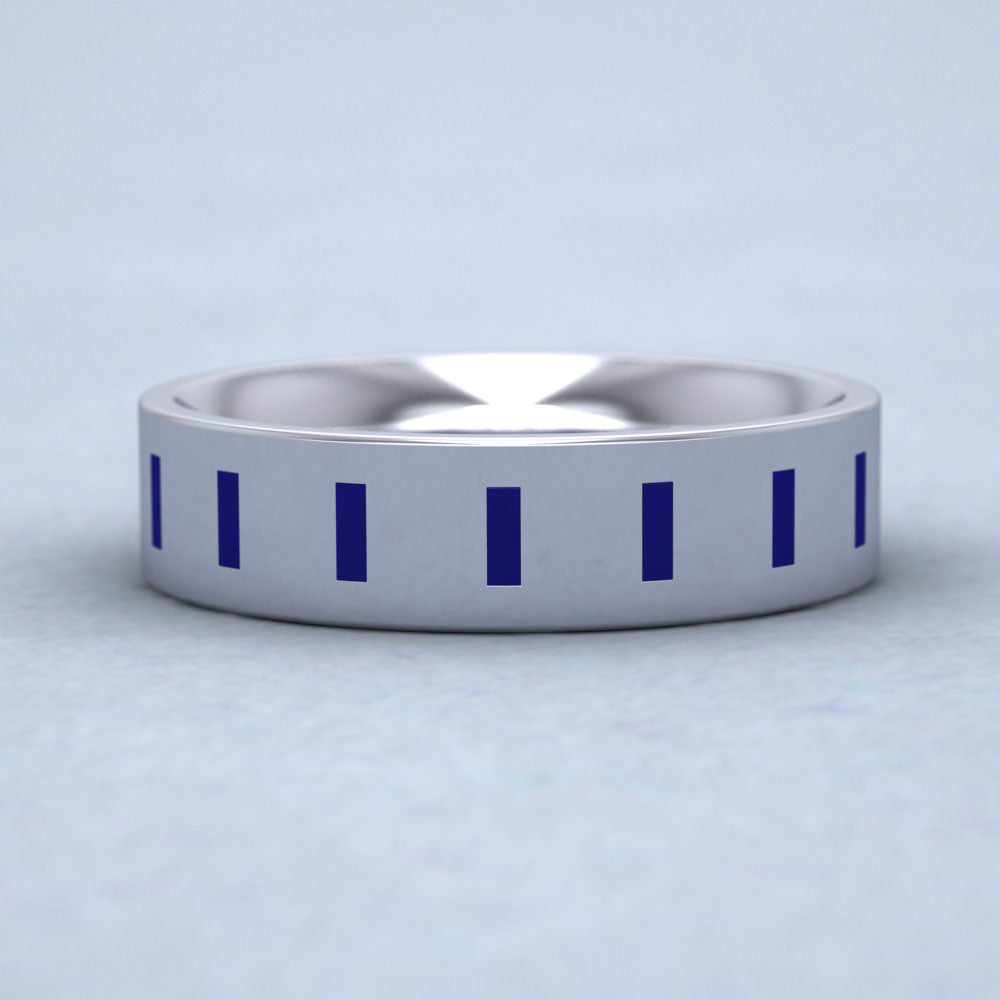 Blue Enamelled Block 9ct White Gold 6mm Wedding Ring Down View