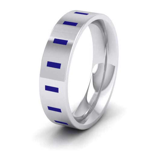 Blue Enamelled Block 9ct White Gold 6mm Wedding Ring