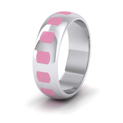 Pink Enamelled Block 9ct White Gold 7mm Wedding Ring