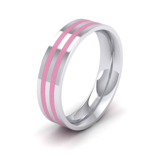 Pink Line Enamelled 9ct White Gold 5mm Wedding Ring