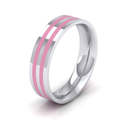 Pink Line Enamelled 9ct White Gold 5mm Wedding Ring