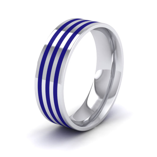 Blue Line Enamelled 9ct White Gold 7mm Wedding Ring