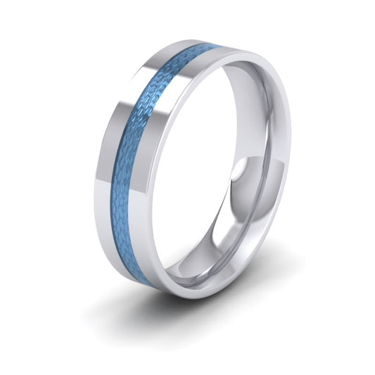 Translucent Freshwater Blue Enamelled Flat 18ct White Gold 6mm Wedding Ring L
