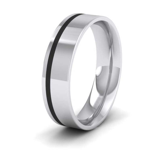 Black Enamelled Line Sterling Silver 6mm Wedding Ring