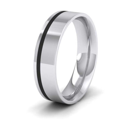 Black Enamelled Line 9ct White Gold 6mm Wedding Ring