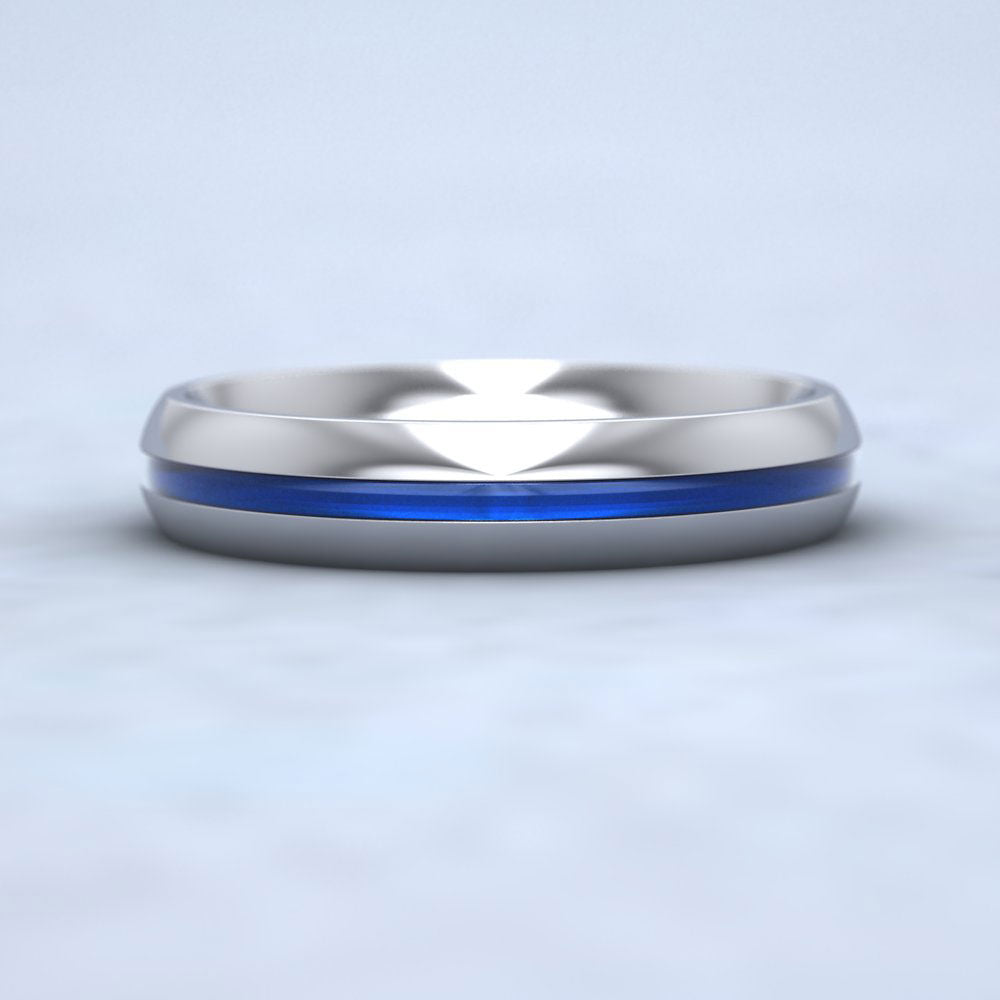 Translucent Freshwater Blue Enamelled Sterling Silver 4mm Wedding Ring L Down View