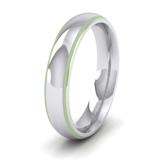 Lime Green Edge Line Enamelled 18ct White Gold 4mm Wedding Ring