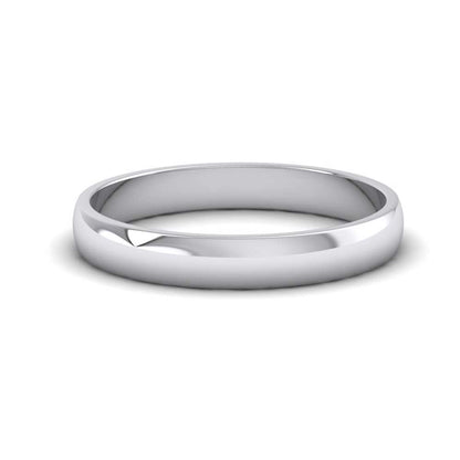 9ct White Gold 3mm D shape Classic Weight Wedding Ring Down View