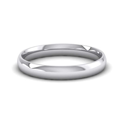 18ct White Gold 3mm Court Shape (Comfort Fit) Classic Weight Wedding Ring Down View