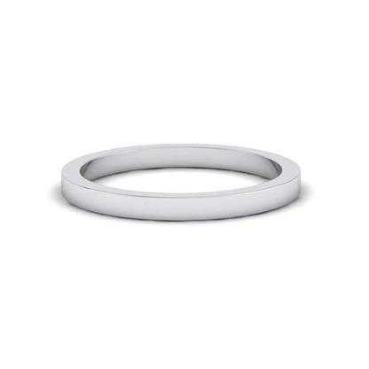 950 Platinum 2mm Flat Shape Super Heavy Weight Wedding Ring Down View