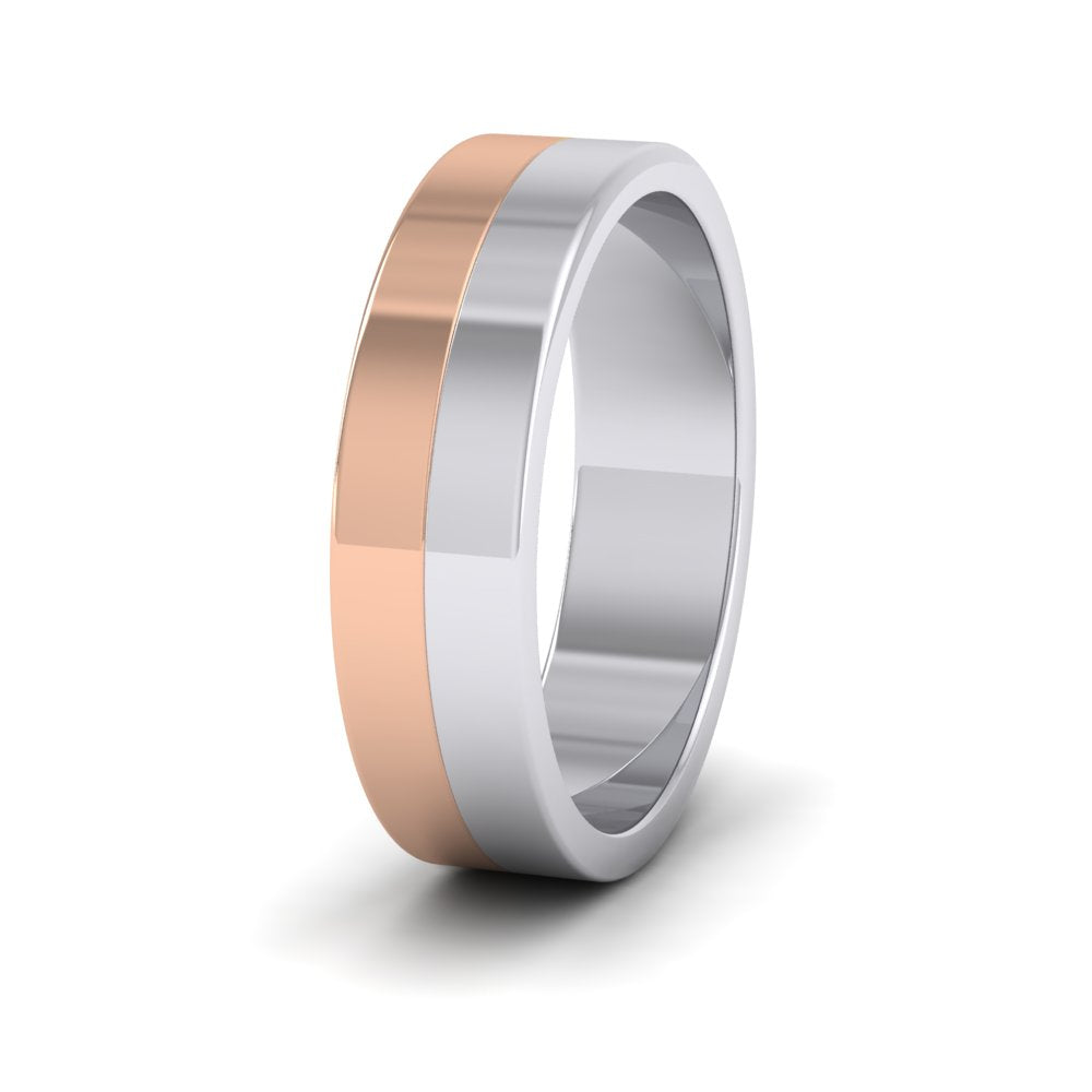 <p>9ct White And Rose Gold Half And Half Two Colour Flat Wedding Ring.  6mm Wide </p>