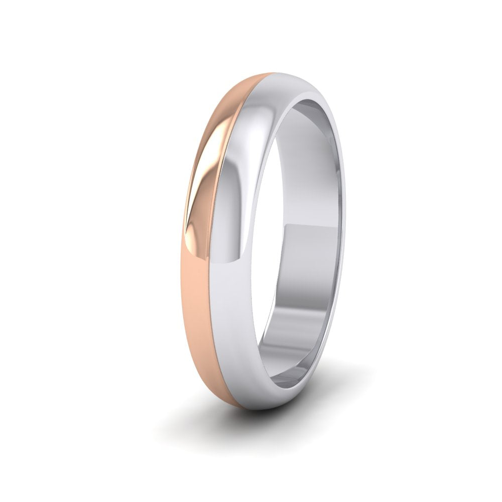<p>9ct White And Rose Gold Half And Half Two Colour D shape Wedding Ring.  4mm Wide </p>