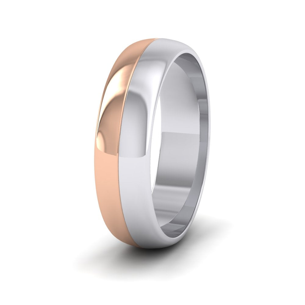 <p>9ct White And Rose Gold Half And Half Two Colour D shape Wedding Ring.  6mm Wide </p>