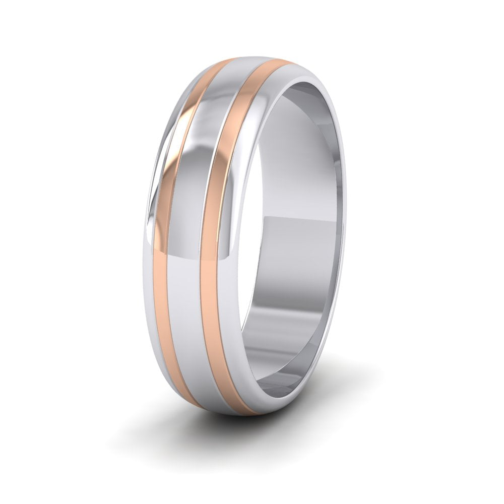 <p>9ct White And Rose Gold Double Band Two Colour D Shape Wedding Ring.  6mm Wide </p>