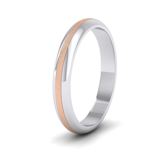 <p>950 Platinum And Rose Gold Centre Band Two Colour D Shape Wedding Ring.  3mm Wide With A Sparkle Finish Centre</p>