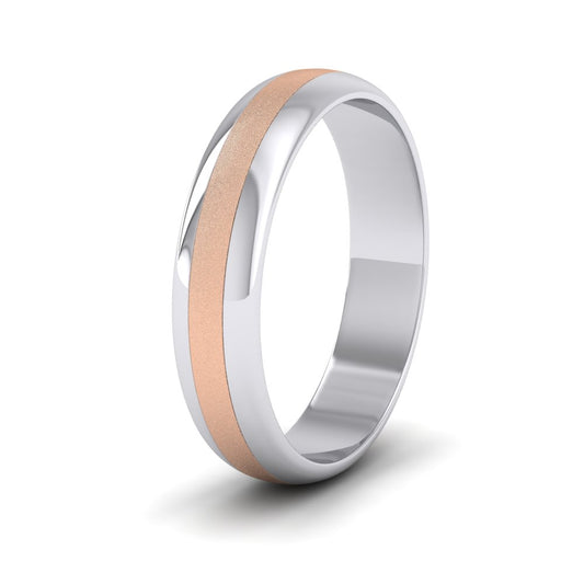 <p>9ct White And Rose Gold Centre Band Two Colour D Shape Wedding Ring.  5mm Wide With A Sparkle Finish Centre</p>
