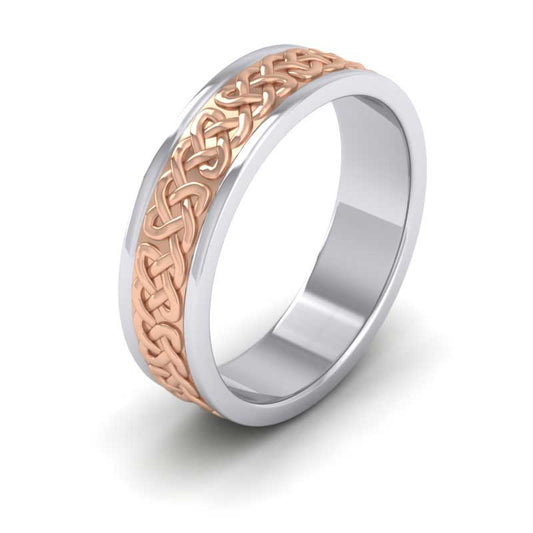 <p>Celtic Patterned Two Colour Flat Wedding Ring In 9ct White Gold .  6mm Wide </p>
