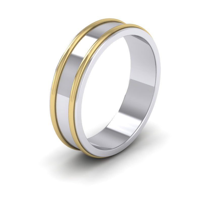 <p>Two Colour Raised Edge Flat Wedding Ring In 9ct White And Yellow Gold .  6mm Wide </p>