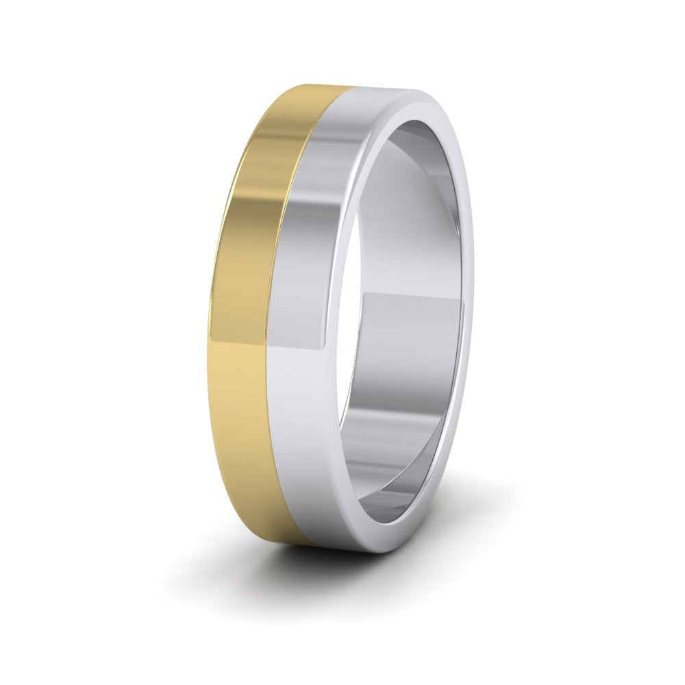 <p>18ct White And Yellow Gold Half And Half Two Colour Flat Wedding Ring.  6mm Wide </p>