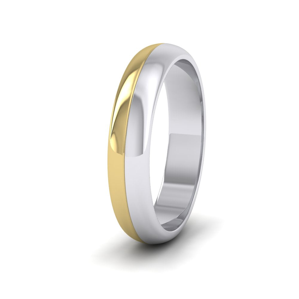 <p>9ct White And Yellow Gold Half And Half Two Colour D shape Wedding Ring.  4mm Wide </p>