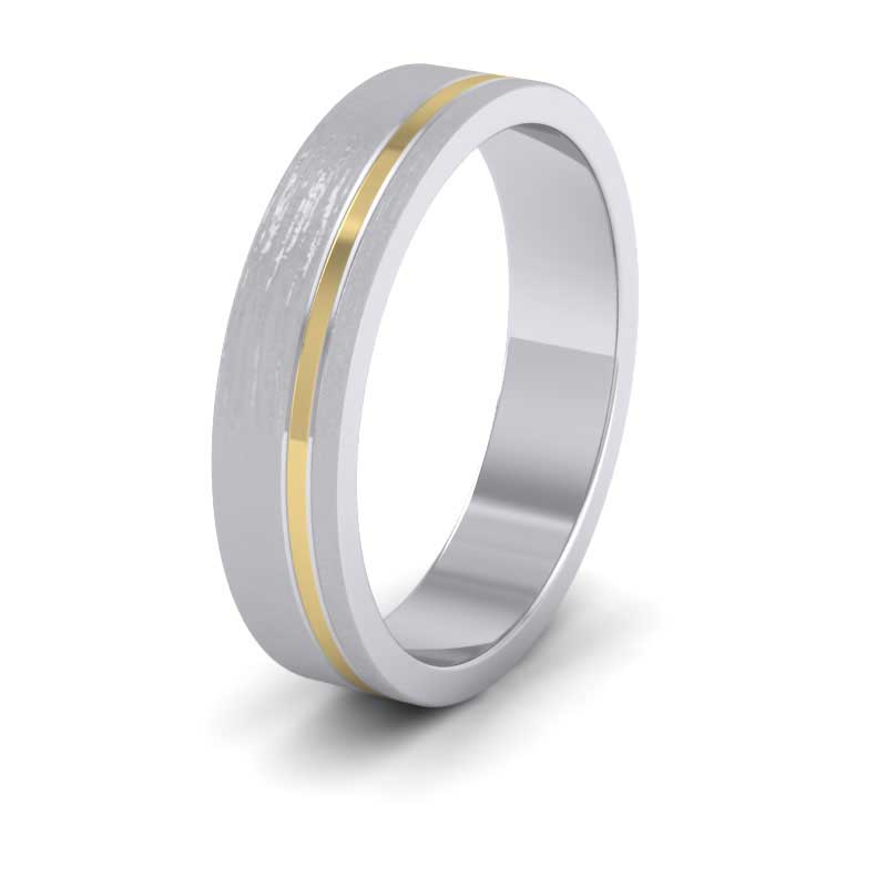 <p>14ct White And Yellow Gold Asymmetric Two Colour Flat Wedding Ring.  5mm Wide (Shown With A Matt Finish)</p>