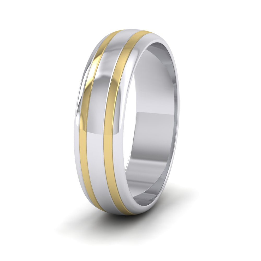 <p>9ct White And Yellow Gold Double Band Two Colour D Shape Wedding Ring.  6mm Wide </p>
