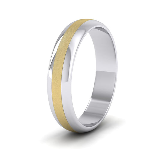 <p>9ct White And Yellow Gold Centre Band Two Colour D Shape Wedding Ring.  5mm Wide With A Sparkle Finish Centre</p>