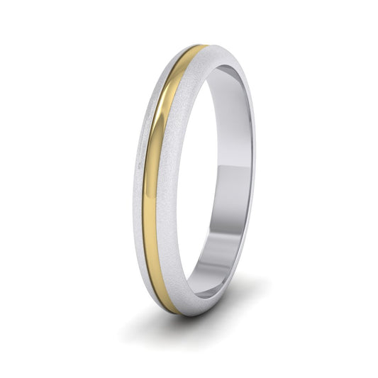<p>9ct White And Yellow Gold Recessed Centre Two Colour D Shape Wedding Ring.  3mm Wide With Matt Edges And A Polished Centre</p>