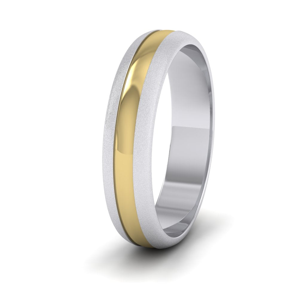 <p>9ct White And Yellow Gold Recessed Centre Two Colour D Shape Wedding Ring.  5mm Wide With Matt Edges And A Polished Centre</p>